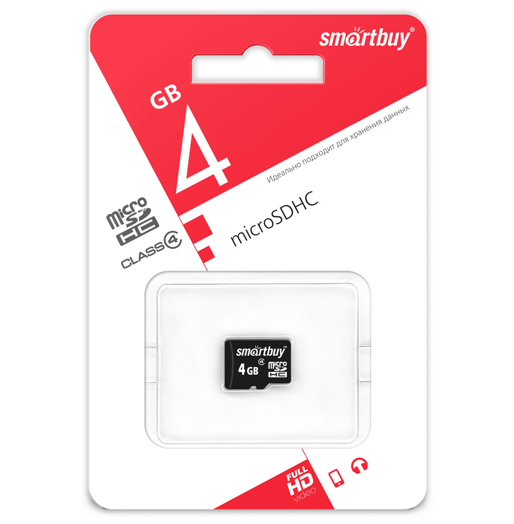 microSDHC карта памяти Smartbuy 4GB Class 4 (без адаптера) оптом