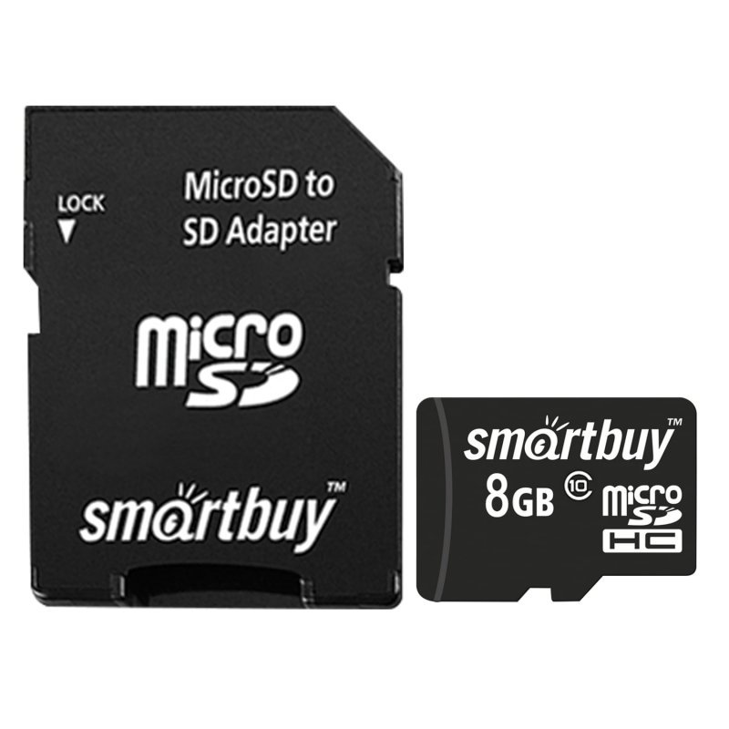 microSDHC карта памяти Smartbuy 8GB Class10 (с адаптером SD)
