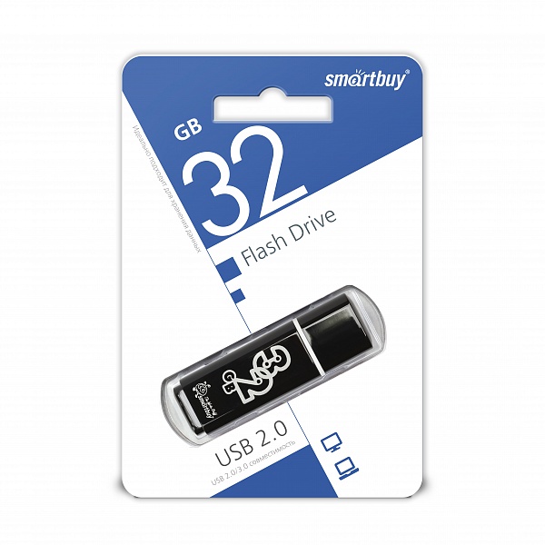 USB 2.0 флэш-диск Smartbuy Glossy series Black 32GB оптом