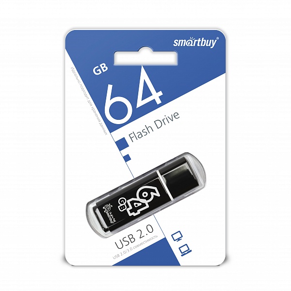 USB 2.0 флэш-диск Smartbuy Glossy series Black 64GB оптом