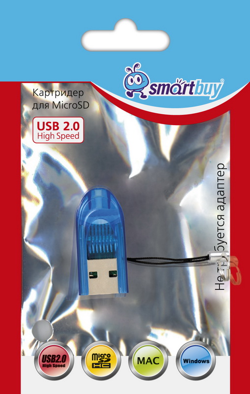 Картридер Smartbuy 710, USB 2.0 - MicroSD, голубой