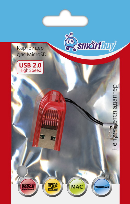 Картридер Smartbuy 710, USB 2.0 - MicroSD, красный(2) Картридер Smartbuy 710, USB 2.0 - MicroSD, красный