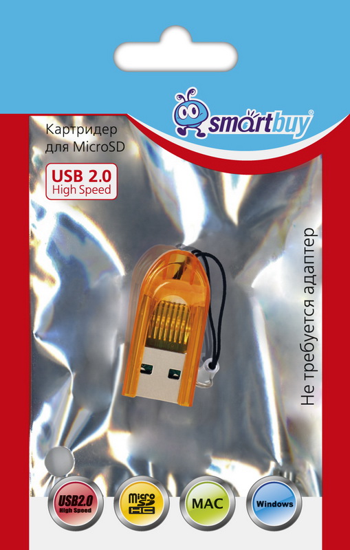 Картридер Smartbuy 710, USB 2.0 - MicroSD, оранжевый