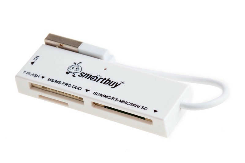 Картридер Smartbuy 717, USB 2.0 - SD/microSD/MS/M2, белый оптом