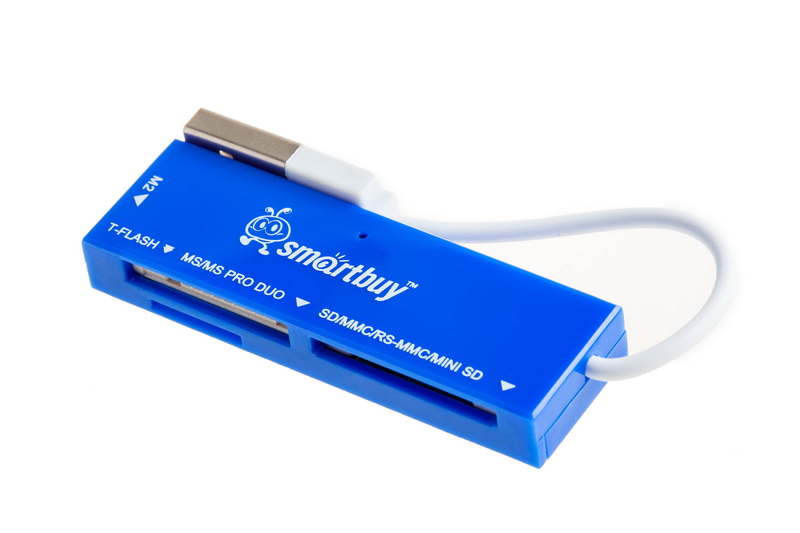 Картридер Smartbuy 717, USB 2.0 - SD/microSD/MS/M2, голубой оптом