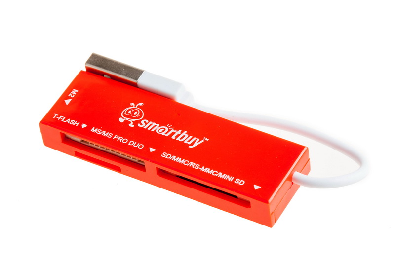 Картридер Smartbuy 717, USB 2.0 - SD/microSD/MS/M2, красный оптом