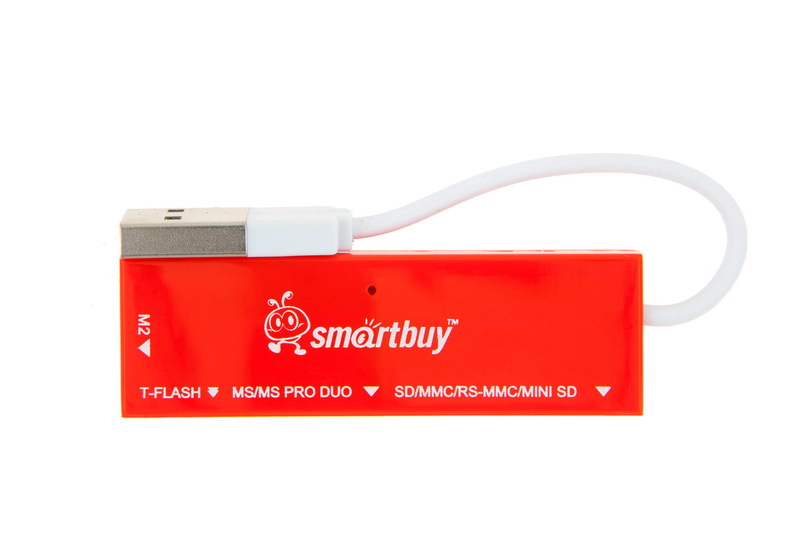 Картридер Smartbuy 717, USB 2.0 - SD/microSD/MS/M2, красный