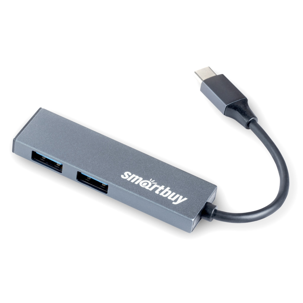 USB Type-C Xaб Smartbuy 2 порта USB 3.0, металл. корпус, серый (SBHA-460С-G) оптом